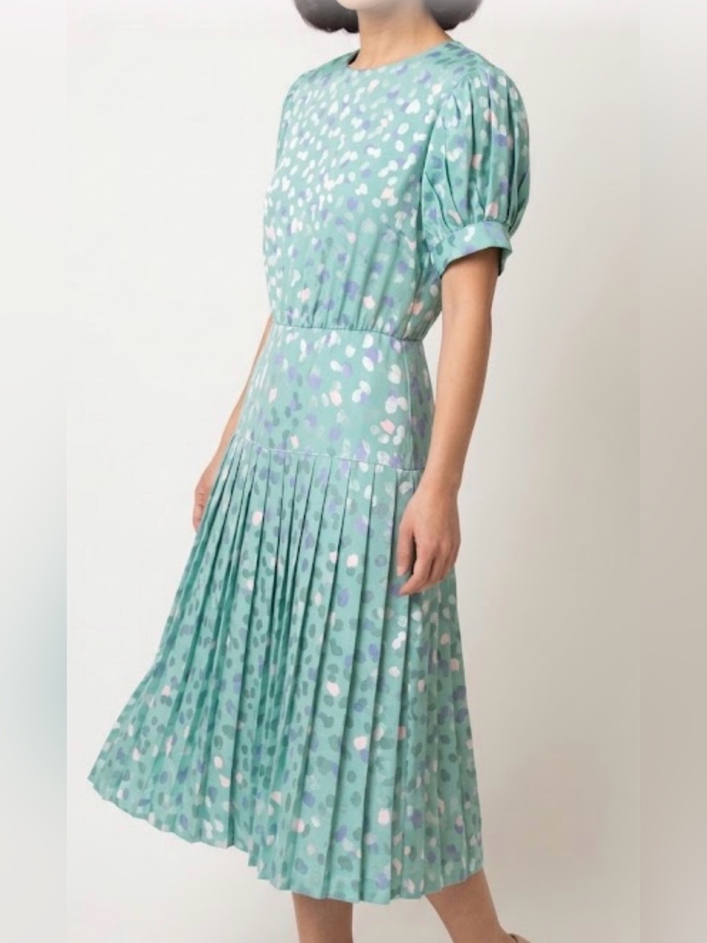 Vintage Mint Green & Lavender Pleated dress S 6 8 Secretary Retro Melissa Petite